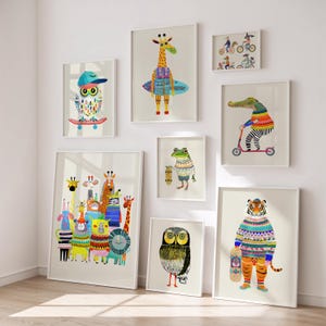 12 Kinderzimmer Wand Kunst Bundle, Tier Wand Kunst Set - Kinderzimmer Dekor, Kinderzimmer Drucke, digitaler Download, süße Tier Poster, Spielzimmer Kunst