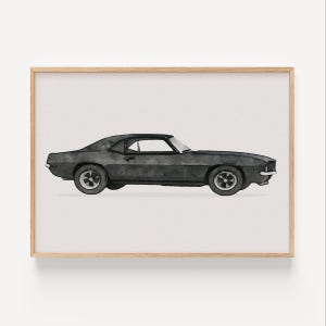 1969 Chevrolet Camaro Poster – Vintage Muscle Car Watercolor Art – Retro Boys Room Wall Print or Garage Decor, Digital Download
