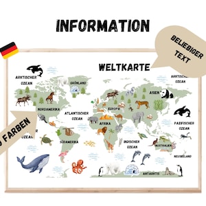 Weltkarte mit Tieren: Geographie Karte für Geographie, Kinderzimmer, Kinderzimmer, Kinderzimmer
