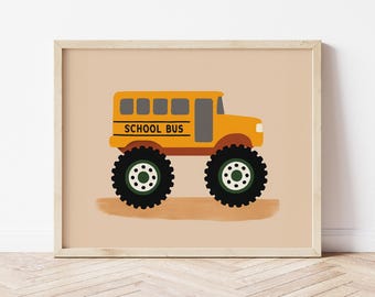 School Bus Monster Truck Print: Boys Room Nursery Art (Digital Download
