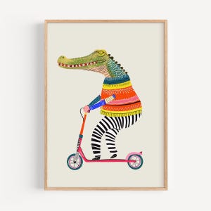 Kunstdruck/Poster mit Krokodil-Motiv: lebhafte, lebhafte Illustration für Kinderzimmer, spielerische Illustration für Kinder