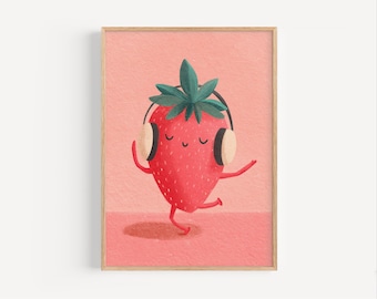 Aardbeienkwekerij Art Print, speelse kinderkamerdecoratie (digitale download)