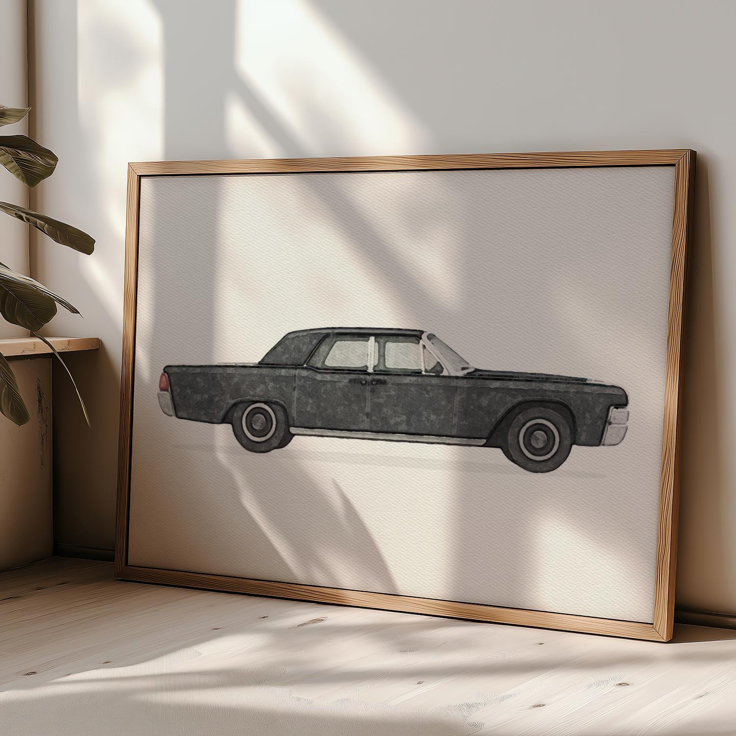 Lincoln Continental Art Print: Retro Watercolor Car Poster