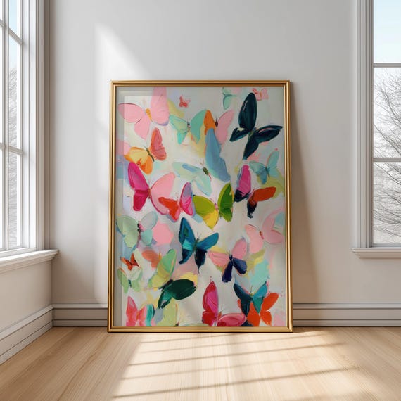 Colorful Butterfly Watercolor Art Print: Maximalist Insect Decor (Digital Download)
