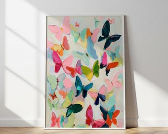 Vibrant Butterfly Swarm Painting Print, Impressionist Palette Knife Art (Digital Download)