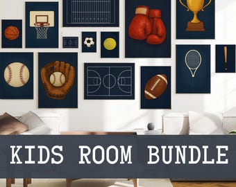 Boys Nursery Wall Art Bundle : Retro Sports Art Prints (Digital Download)