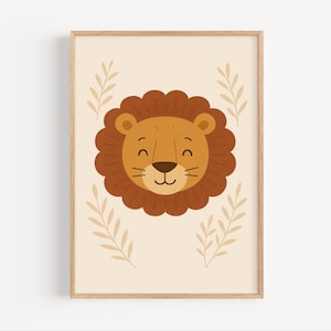Lion Safari Nursery Wall Art, Jungle Animal Baby Room Digital Print for Boys or Girls, Boho Kids Poster, Instant Download Printable