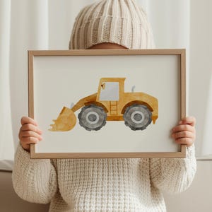Aquarell Bulldozer Wand Kunst Druck für Kinderzimmer - Baustellenfahrzeug Poster Dekor
