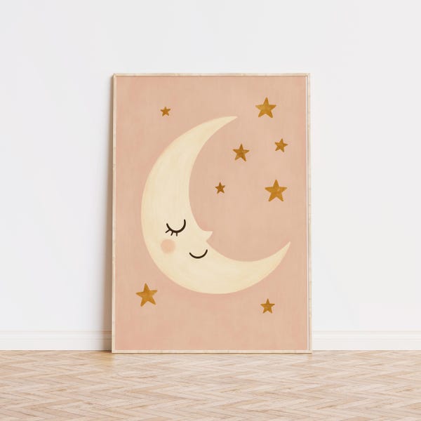 Smiling Moon Nursery Print: Dreamy Celestial Wall Art (Digital Download)