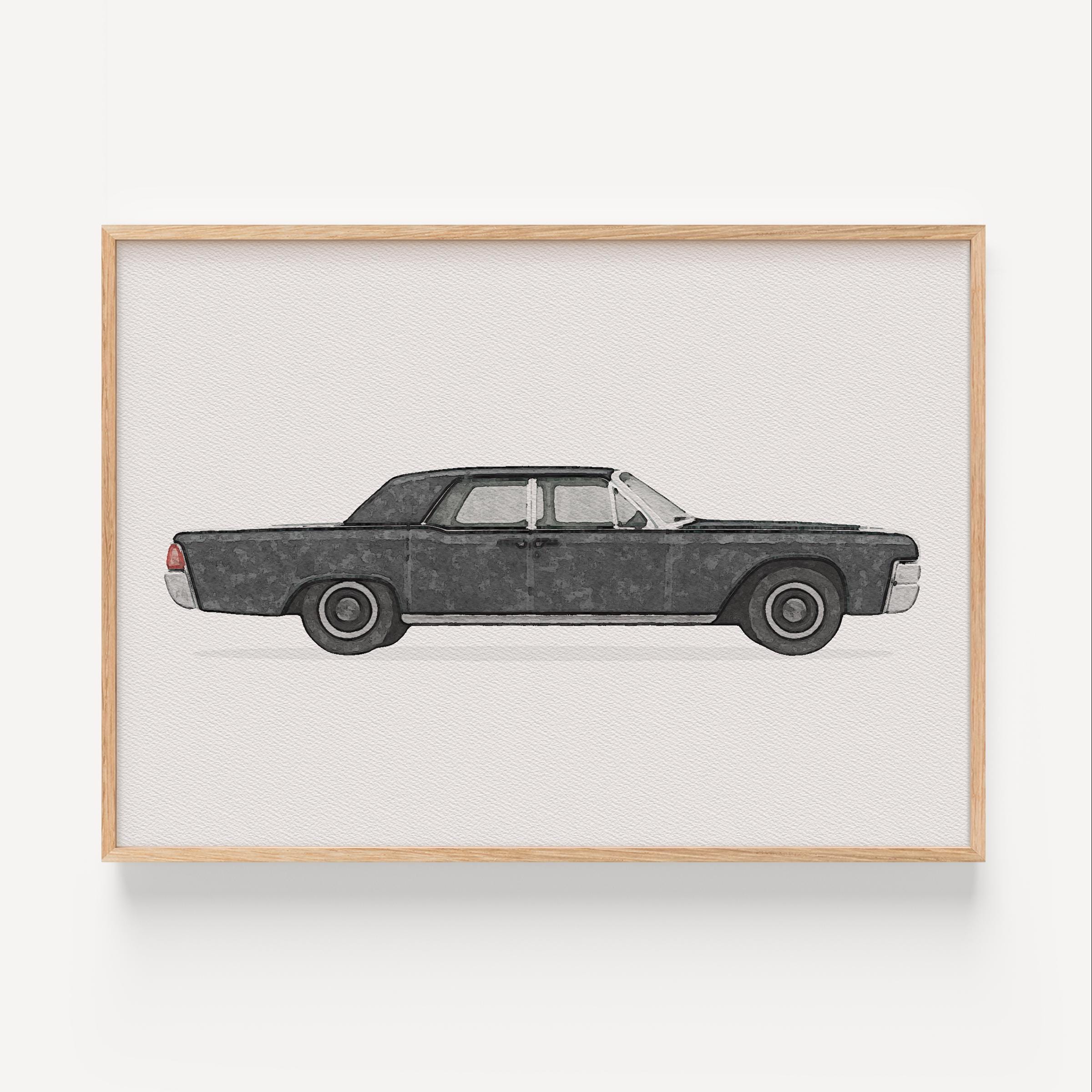 Lincoln Continental Art Print: Retro Watercolor Car Poster