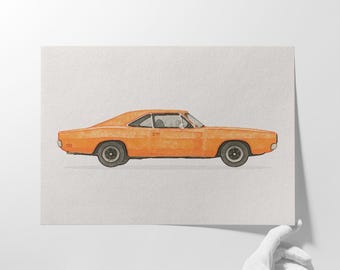 Dodge Charger Print: Classic Muscle Car Illustration (Digital Download)
