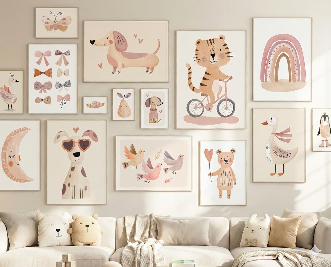 Girls Nursery Art Bundle 60 Pink Prints Kids Room Wall Decor Digital ...