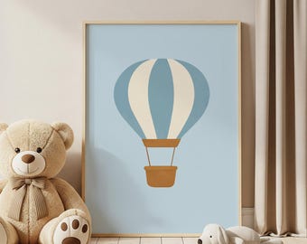 Globo aerostático de rayas azules para habitación infantil (descarga digital)
