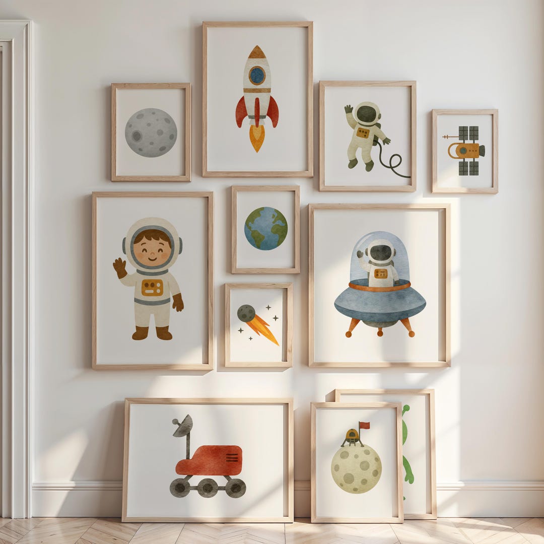 14 Space Nursery Prints Bundle Astronaut Wall Art Digital Download Kids ...