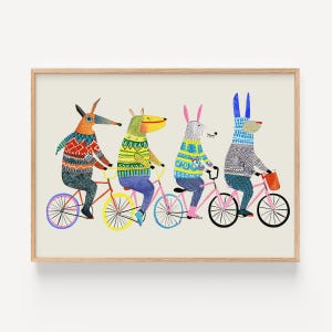 Lustiges Radfahren Poster: Lebendige Kinderzimmer Wandkunst, Verspielte Kinderzimmer Dekoration, Bunte Illustration