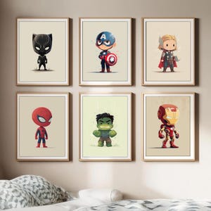 Superhero Wall Art Set of 6, Boys Room Printable Posters, Comic Book Style Nursery Decor, Digital Download for Kids Superhero Bedroom