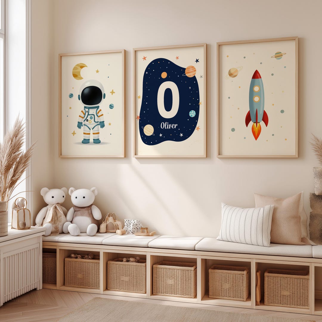 Personalized Space Nursery Wall Art Set | Custom Name Prints ...
