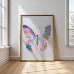 Pastel Butterfly Wall Art, Abstract Bug Painting, Colorful Insect Print, Watercolor Animal Poster, Girl’s Room Decor, Digital Download