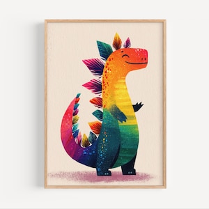 Rainbow Dinosaur Wall Art Printable, Colorful Kids Room Decor, Digital Dino Poster for Nursery, Fun Boys and Girls Art, Instant Download