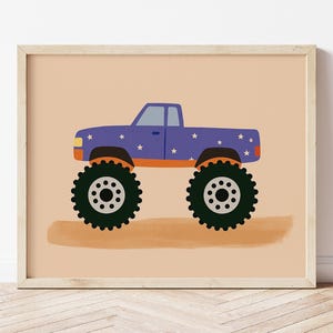 Sternenklarer Monstertruck Poster, Nachthimmel-Fahrzeugdruck für Jungenzimmer, Fantasy-Kinderzimmerkunst, digitales Wanddekor für Kinder und Kleinkinder