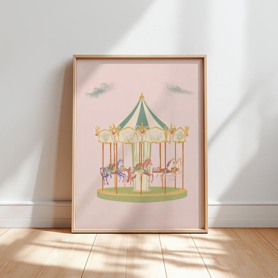 Vintage Carousel Horse Nursery Print: Pastel Whimsical Kids Wall Art ...
