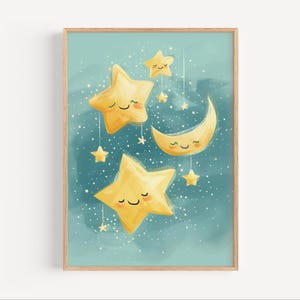 Stars and Moon Nursery Poster – Cute Night Sky Mobile Printable Wall Art, Digital Decor for Baby or Kids Room