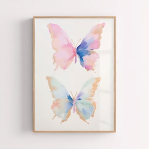 Two Pastel Butterflies Painting | Colorful Abstract Insect Wall Art Print | Animal Watercolor Printable | Tween Girl&#39;s Room Digital Download