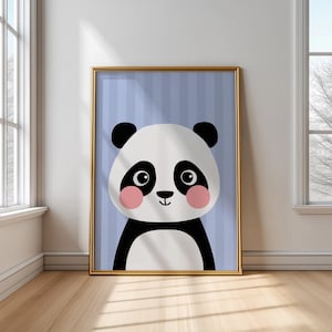 Panda Print, Cute Animal Wall Art, Red and Blue Nursery Poster, Kids Room Decor, Kids Illustration, Playroom Print, Digital Download