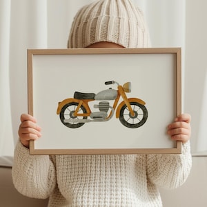 Poster di moto retrò per la cameretta dei ragazzi - Arte murale con moto ad acquerello - Decorazione fisica per la cameretta dei bambini