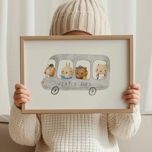 Tier Bus Aquarell Poster: Minimalistisches Kinderzimmer Wandbild für Kinderzimmer Dekor
