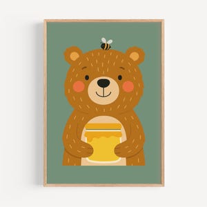 Entzückende Bär mit Honig Illustration: Personalisierte Wand Kunst für Kinderzimmer Dekor