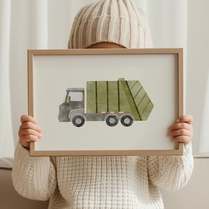 Minimalistische grüne Müllauto Wandkunst - Kinderzimmer Poster - druckbare Fahrzeugillustration