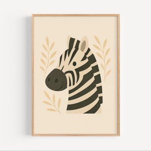 Zebra Safari Nursery Digital Print, Jungle Animal Wall Art for Baby Room Decor, Gender Neutral Boho Kids Poster, Instant Download Artwork