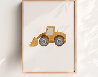 Watercolor Loader Truck Print | Kids Construction Nursery Art (Digital Download)