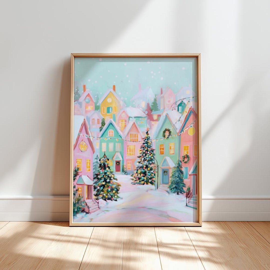 Pastel Christmas Village Print: Winter Town Wall Art (digital Download ...