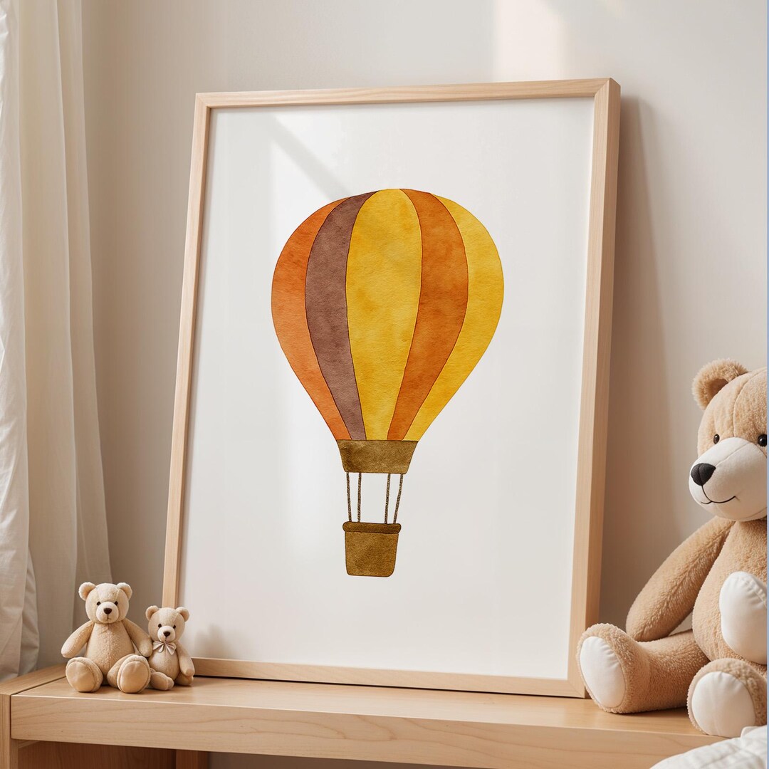Hot Air Balloon Poster – Retro Nursery Wall Art, Warm Watercolor Print ...
