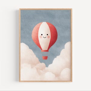 Impression numérique souriante en montgolfière | Décoration murale pour chambre de bébé | Art imprimable pour enfants | Téléchargement instantané