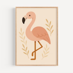 Stampa fenicottero per cameretta, stampa murale con animali della giungla rosa, poster con uccelli del safari per la cameretta delle bambine, download digitale di stampe murali per bambini
