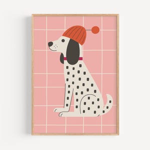 Schattige hond met muts - kinderkamer muurkunstposter voor kinderkamer, kinderillustratie