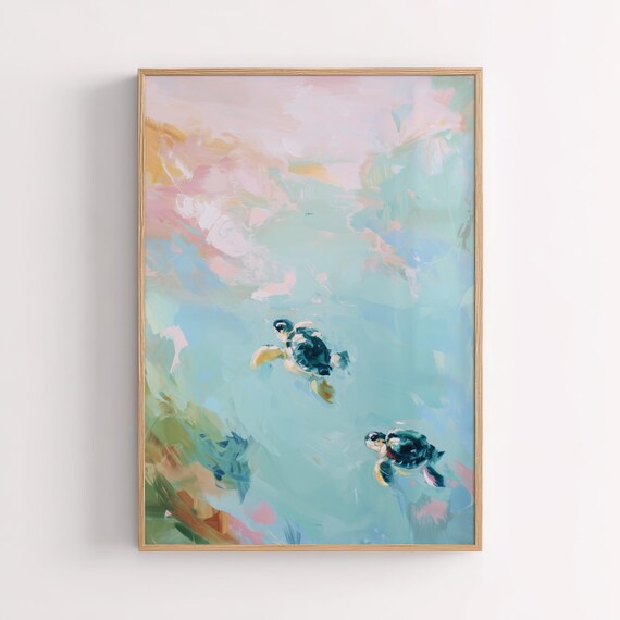 Sea Turtle Painting Tropical Coastal Nursery Art Digital Download Print
