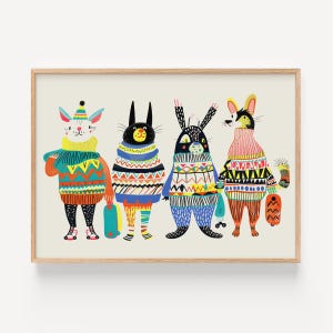 Arte murale con animali giocosi e sportivi: creature che pattinano e pattinano per la cameretta dei bambini