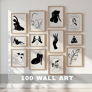 100 Minimalist Female Line Art Prints – Modern Boho Wall Art, Black and White Abstract Figures, Aesthetic Posters Set, Digital Download