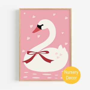 Schwan Herz Poster - Aquarell Kinderzimmer Wandbild, Romantisches Babyzimmer Dekor, Pastell Tier Dekor