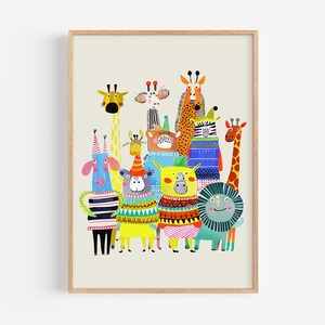 Lebendiges Tier Poster: Bunte Kunst fürs Kinderzimmer, Kinderzimmer Dekor, Fröhliche Dschungel Illustration Poster