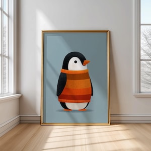 Penguin kids poster, nursery wall art with winter animal, cute Arctic decor, children’s room print, penguin illustration for baby
