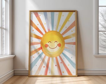 Póster mural con diseño de sol, decoración infantil con temática solar, póster para bebé unisex, descarga digital.