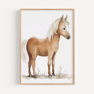 Braunes Pferd Kinderzimmer Poster - Pastell Wandkunst für Kinderzimmer - Druckbare Illustration