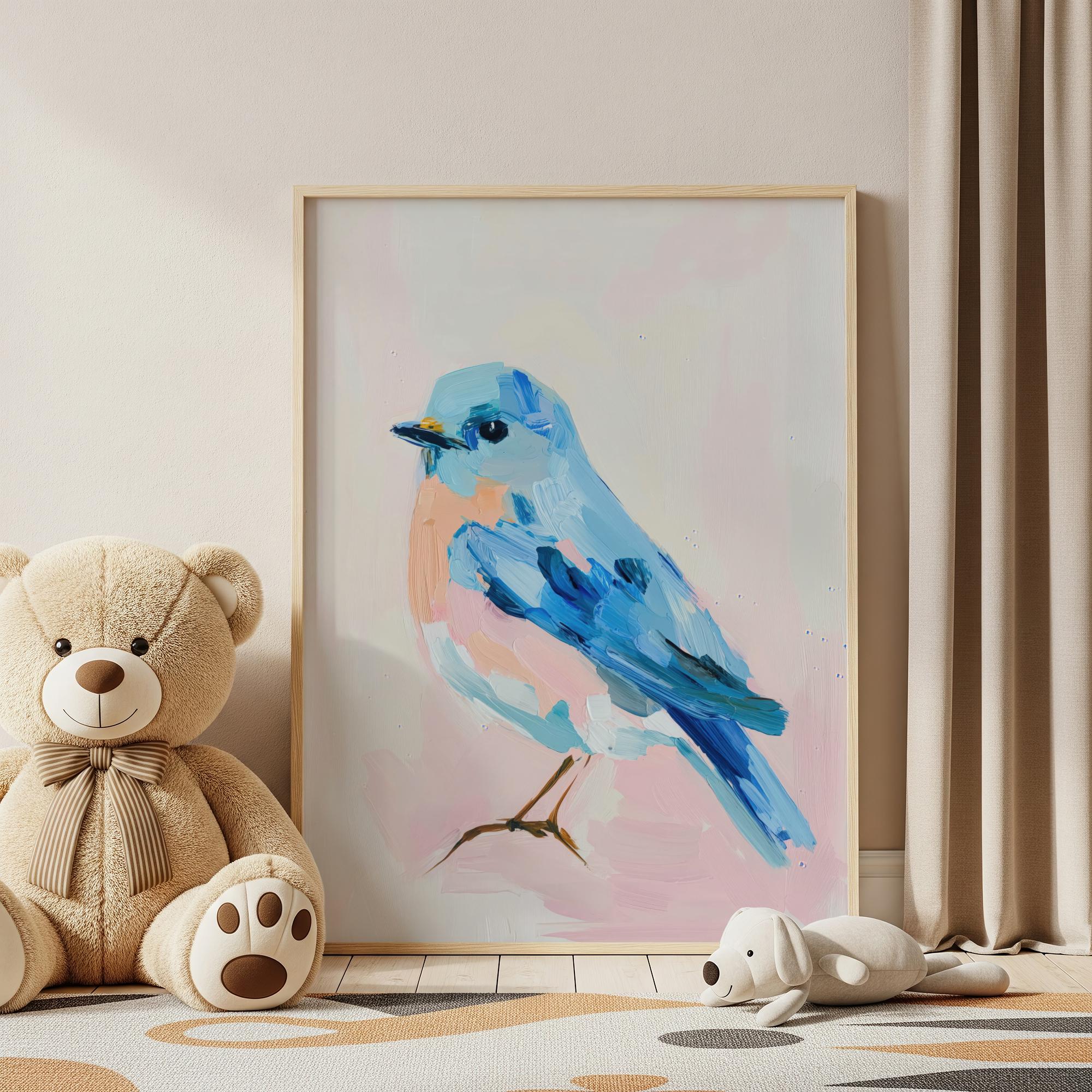 Impressionist Bluebird Wall Art, Textured Oil Painting Print