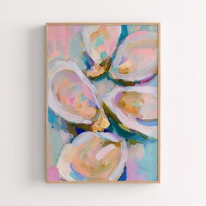 Pastel Oyster Shell Art Print, Abstract Coastal Kitchen Decor, Colorful Beach House Wall Art, Summer Dining Room Printable Download