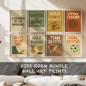 Lot d&#39;oeuvres d&#39;art murales pour chambre d&#39;enfants, vintage, lot d&#39;affiches de sport motivantes, oeuvres d&#39;art murales inspirantes pour enfants avec citations positives Chambre d&#39;enfants, salle de jeux